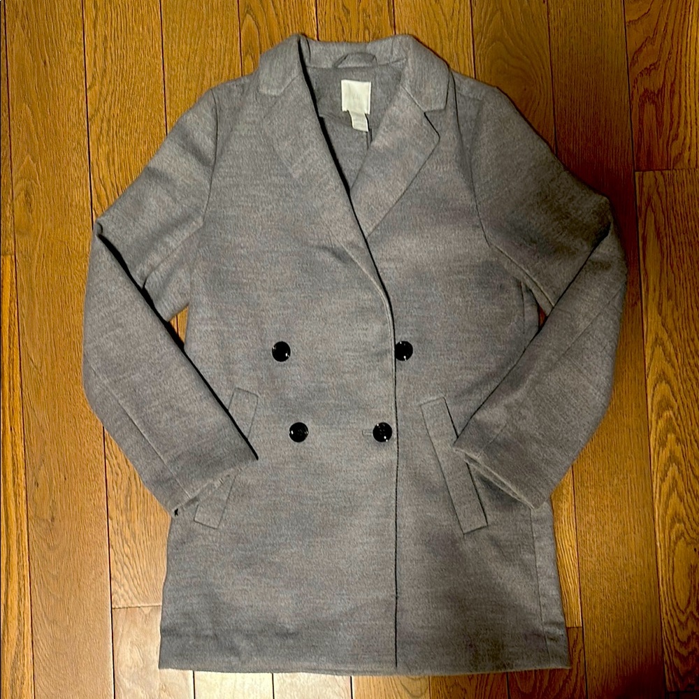 H&M Light Grey Double-Breasted Pea Coat